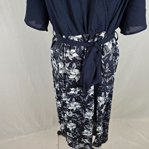 Bloomchic Dress Women's 2X Blue White Floral Patchwork Surplice Neck Ruffles NWT - Picture 10 of 15